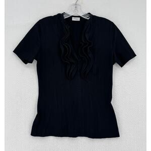 Akris Punto Womens Black Stretch Ruffle Collar Short Sleeve Top Sz US 6
